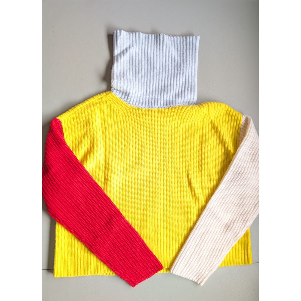 ALICE + OLIVIA Cashmere Blend Color-Blocked Turtleneck Sweater Sz S Yellow Red - Picture 4 of 10